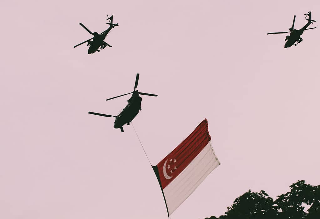 Singapore Flag Flown By Helicopters