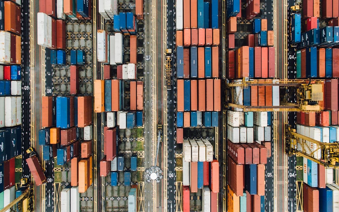 Overhead photos of shipment containers.